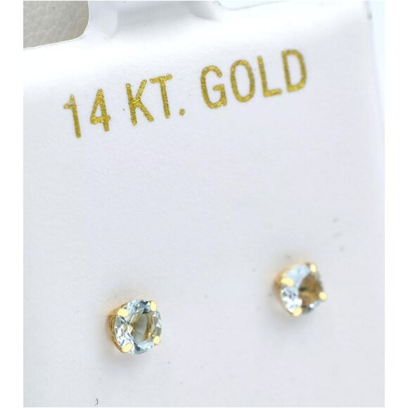 Genuine 0.36 Cts Aquamarine Studs Earrings 14k Gold - Picture 2 of 2